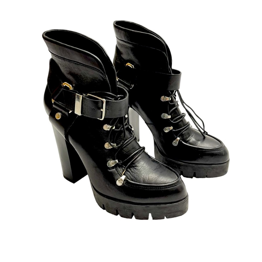 Zara Leather High Heeled Platform Ankle Boots black size 39 EUR US 8